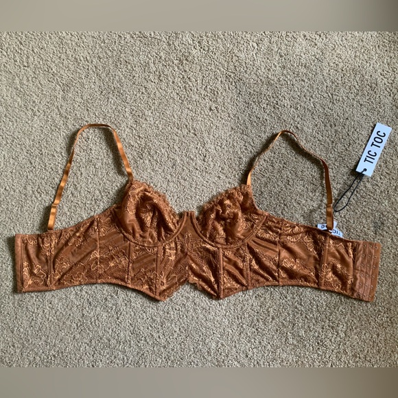 🧡NWT Floral Lace Copper Rust Tic Toc Bralette Corset Top - Picture 5 of 6